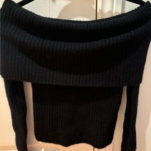 Aritzia Black Ribbed Off-the-Shoulder Sweater